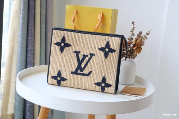 VUITTON Raffia Toiletry Monogram Pouch LOUIS 0729